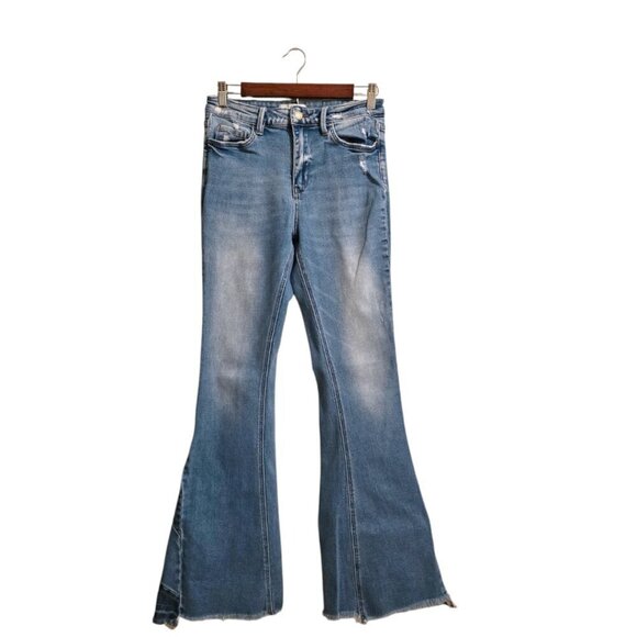 Vervet High Rise Patchwork Raw Hem Flare Leg Jeans Sz 28 - Picture 1 of 11